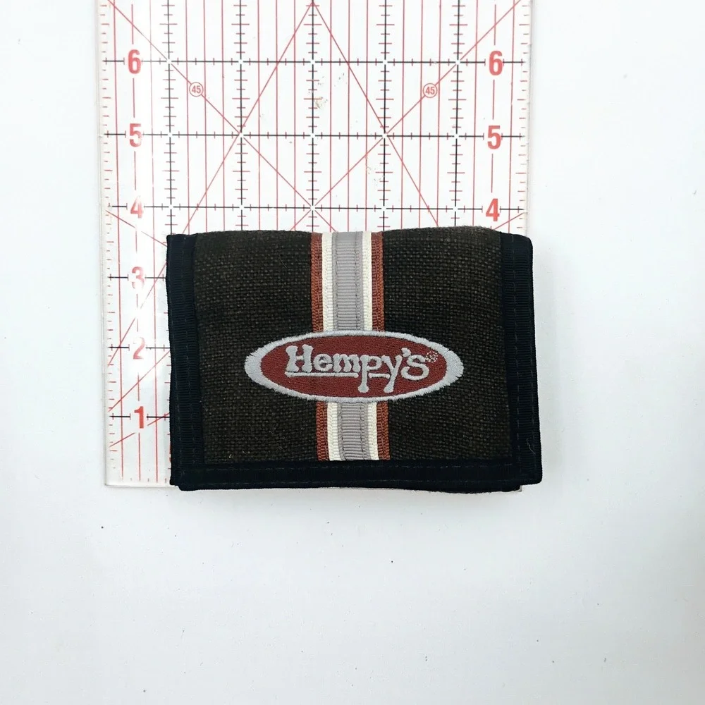 Hempy's Brown Hemp Wallet Stripe Logo Embroidered Trifold Bifold Canvas VTG 90s